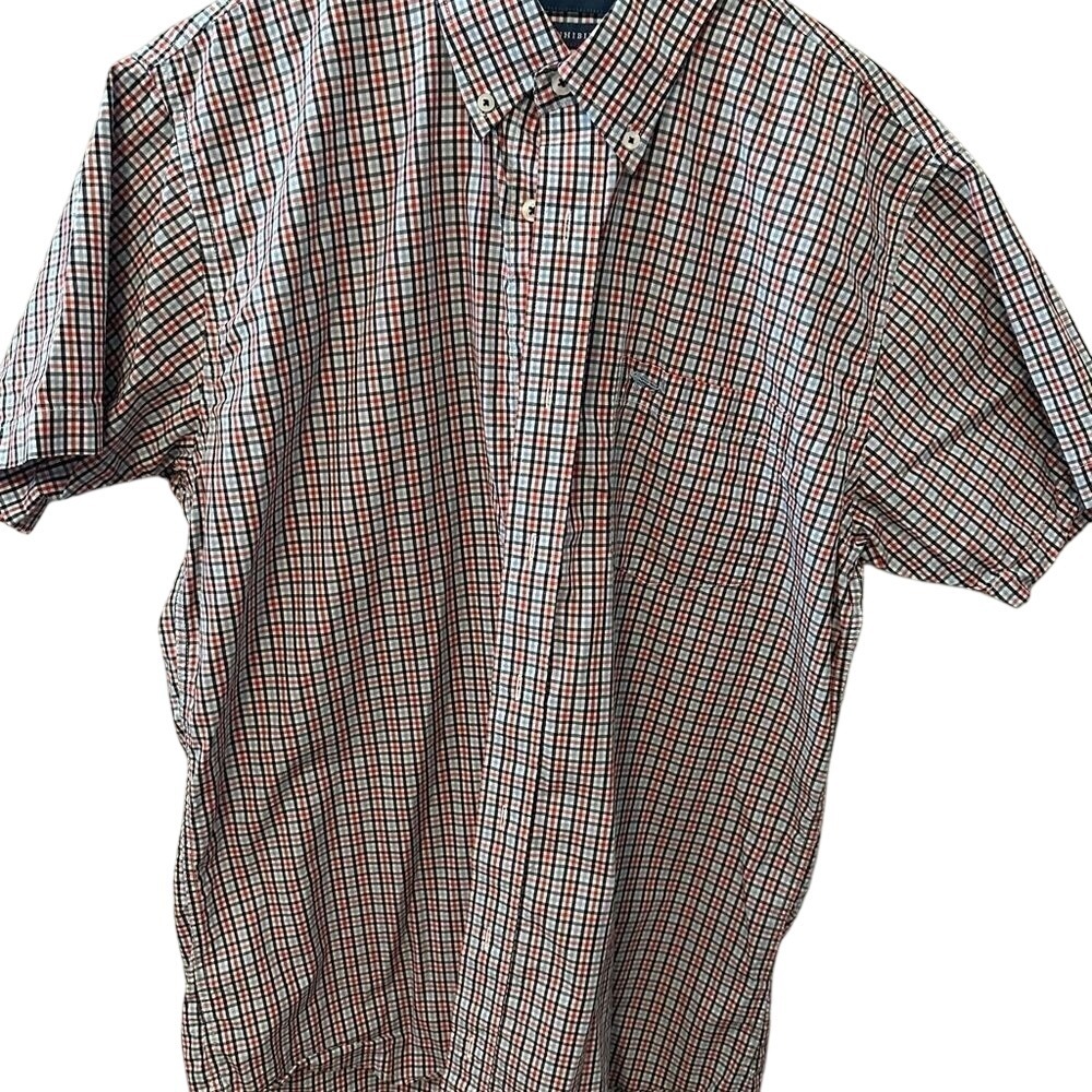 Coastal Cotton‎ Uninhibited Mens Medium Short Sleeve Plaid Button Down Shirt Red